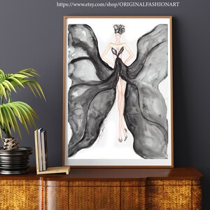 Black and White Fashion Illustration Watercolor Painting, Print from Original Watercolor Signed Artwork, Fashion Painting Wall Decor