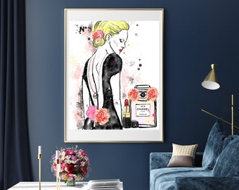 Coco Chanel Watercolor Canvas Art Print - Chanel Signed Giclee or Canvas Perfume Home or Office Decor - Chanel Fashion Illustration Wall Art