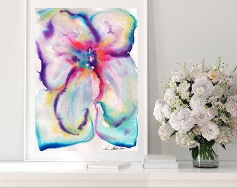 Floral Watercolor Abstract Fine Art Print, Unique Interior Design, Embellished Glicee Wall Art, Bright Colors