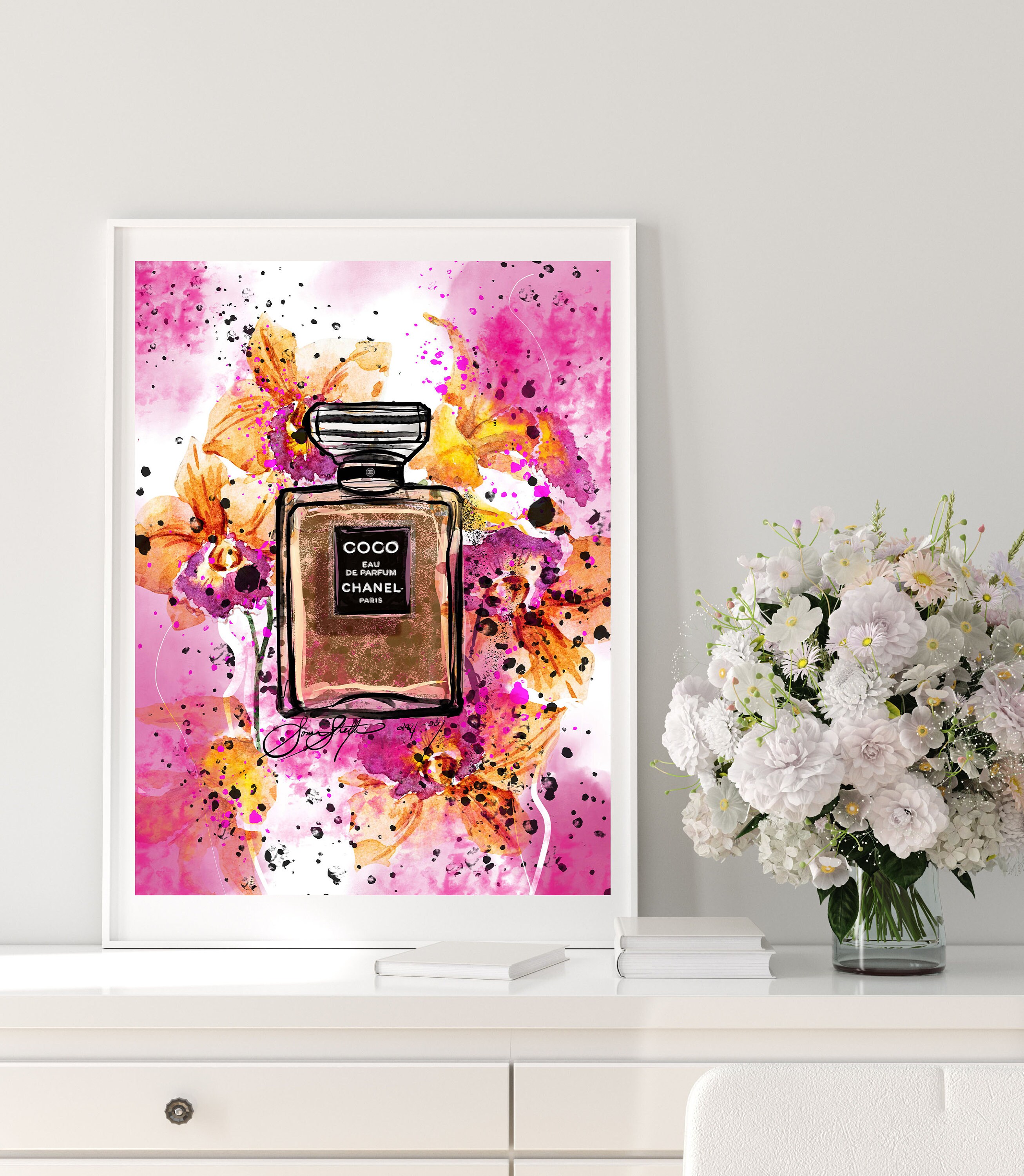 Chanel Perfume Wall Art Fashion Illustration Floral Wall | Etsy