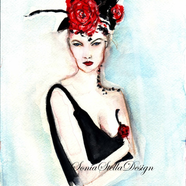 Karlie Kloss in Vogue, "Flowers in her hair" Watercolor Fashion Illustration Limited Edition