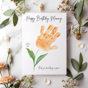 Kit de cartão de feliz aniversário com impressão da mão da mamãe, kit de impressão da mão do bebê, cartão de feliz aniversário personalizado para mãe, pai, avó, tia, tio