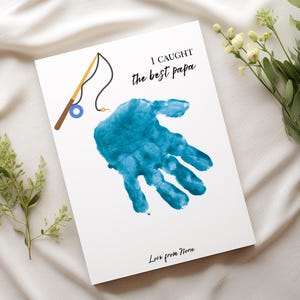 Kit di biglietti di auguri di buon compleanno con impronta di mano a tema pesca, "Ho pescato il miglior papà", biglietto di auguri per nonno, nonna, papà, regalo di compleanno per papà, kit fai da te