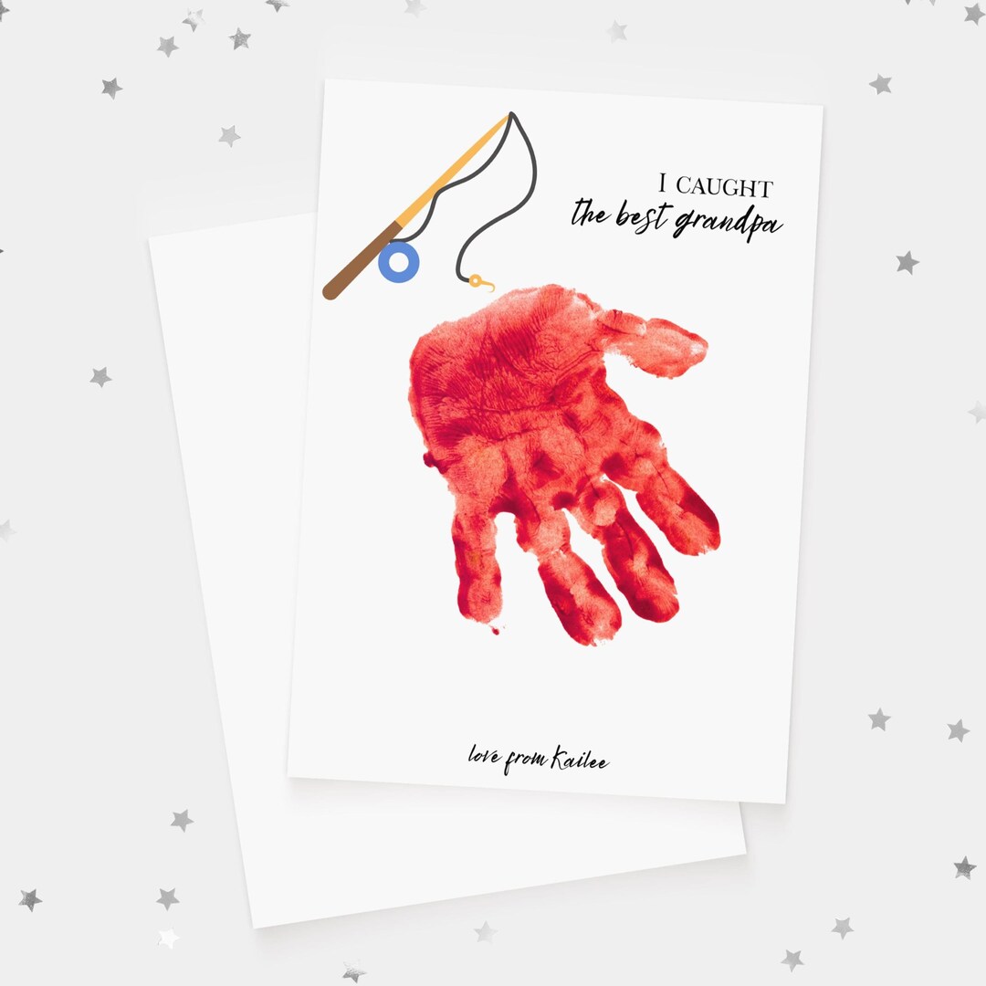 Handprint Fathers Day Card - Fishing Gifts for Grandpa, Dad, Papa, Pops ...
