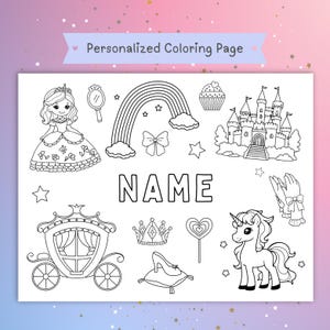 Personalized Princess Coloring Page, Kids Instant Download Activity Sheet, Name Coloring Worksheet for Preschoolers, Custom Coloring PDF