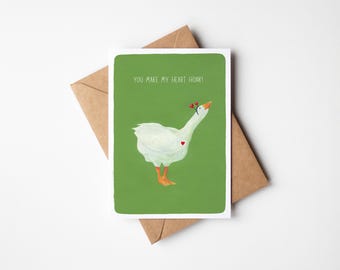 Silly Goose Love Card, Romantic Anniversary Gift, White Duck Greeting, Funny Valentine Gift