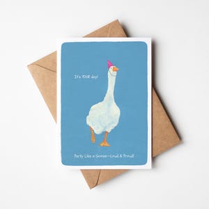 Silly Goose Birthday Card, Blank Inside Cute Animal Card, Goose With Party Hat Novelty Animal Card, Funny Birthday Card, Best Friend B-Day