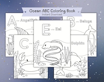 Ocean ABC Coloring Book: Sea Creatures Alphabet for Preschoolers (Digital Download)