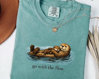 Go With The Flow PNG: Seeotter Entspannter Ozean Tier png Süße Meerestier-Illustration Strandästhetik (Digitaler Download)