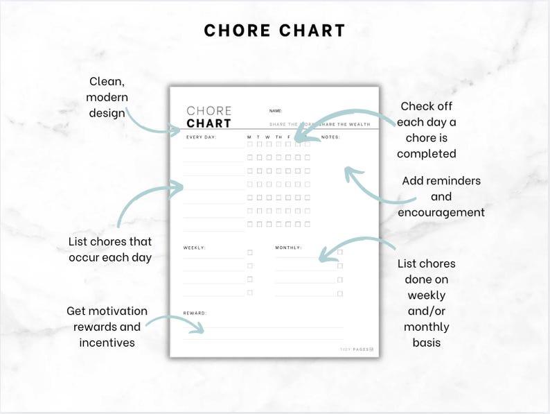Chore Chart Printable | Daily, Weekly & Monthly Task Tracker ...