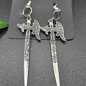 Celtic Viking Axe Earrings | Norse-Inspired Renaissance Faire Jewelry | Silver Tone Warrior Dangle Earrings