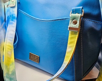 Oversized Handmade Blue and Yellow Shoulder Bag