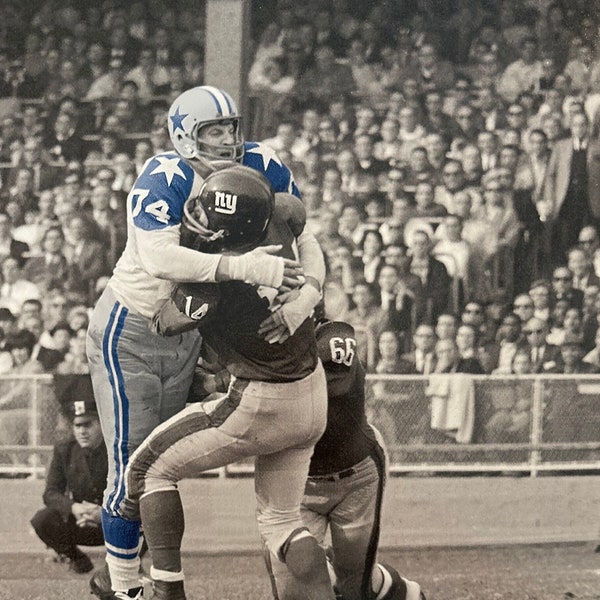 Bob Lilly, Dallas Cowboys Sacks YA Tittle, NY Giants in B&W Colorized Poster Photo,  Unframed Wall Art, Sports NFL Memorabilia,  Multi-Sizes