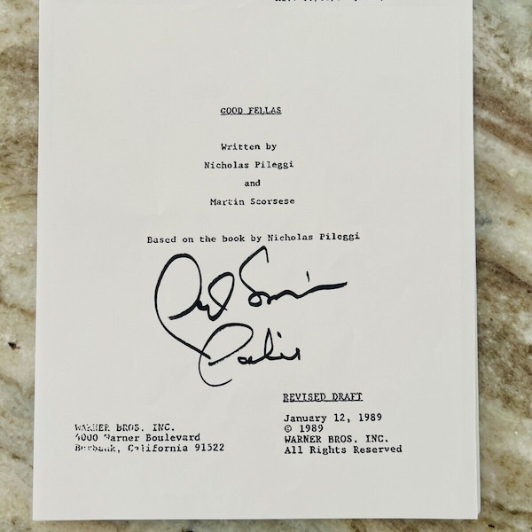 Goodfellas Movie Autographed Screenplay / Movie Script Signed by PAUL SORVINO "Paulie" 1990 Mobster Mafia Crime Film by Martin Scorsese