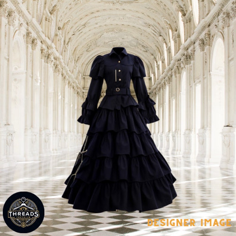 Women Victorian Rococo Dress Gothic Ball Gown Costumes Medieval Victorian Style Dress Black