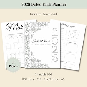 Planer wiary do druku z datą na rok 2026 | Format US Letter, Half Letter, 7x9 i A5 | Pobieranie cyfrowe