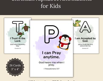 Cartes d'affirmation de l'alphabet chrétien pour enfants : cartes mémoire de la LSG (téléchargement numérique)