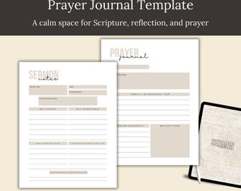 Sermon Notes & Prayer Journal Template: Christian Note-Taking (PDF Digital Download)