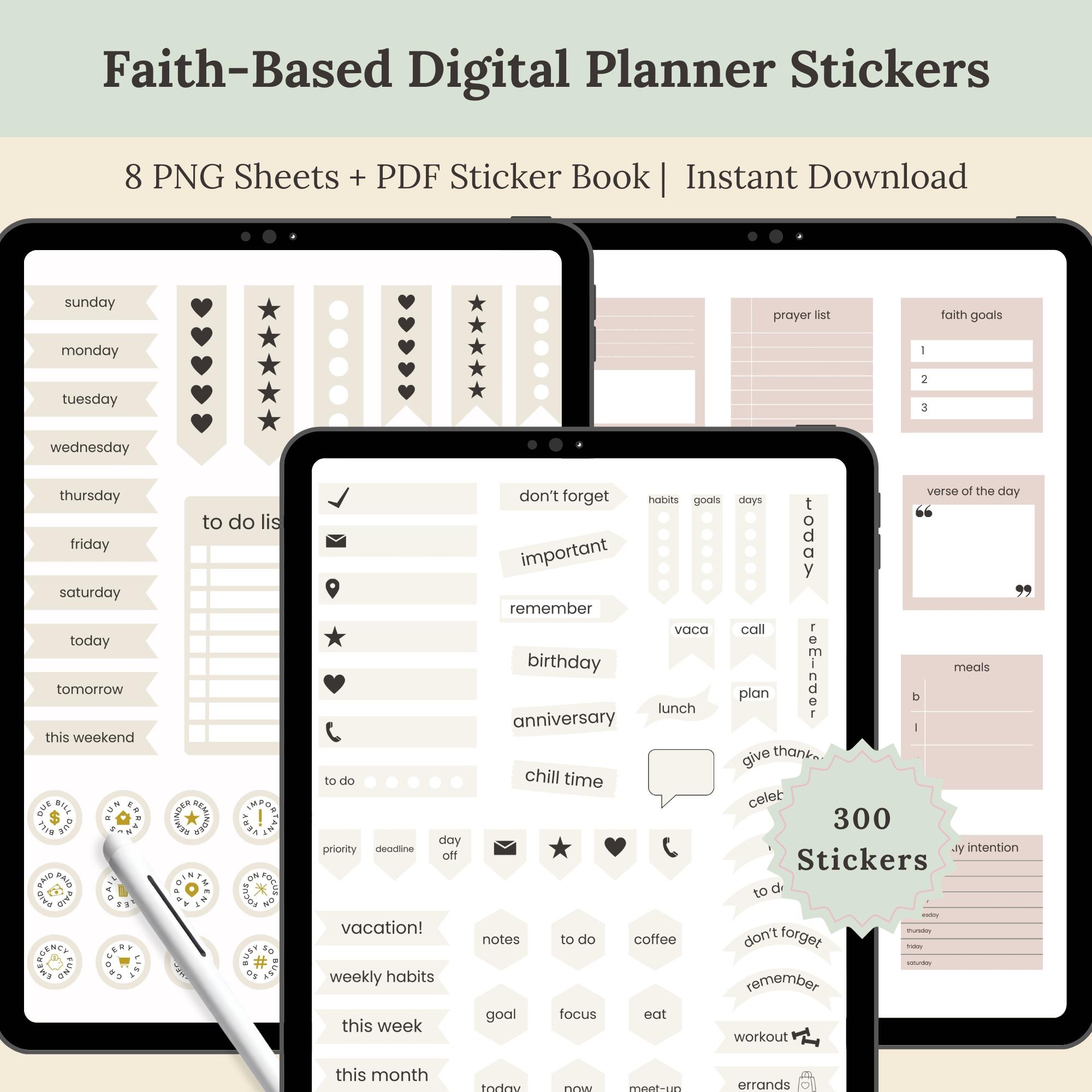 Faith Digital Planner Stickers | Christian Bible Journaling (PNG Sheets ...