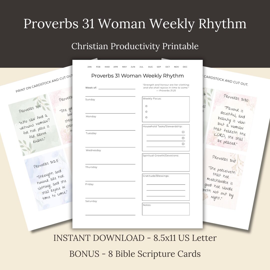 Proverbs 31 Woman Weekly Planner + 8 Scripture Cards | Printable ...
