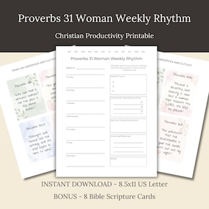 Proverbs 31 Woman Weekly Planner + 8 Scripture Cards | Printable & Digital | Household, Weekly Focus, Devotion Tracker