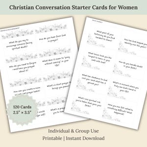 Tarjetas para iniciar conversaciones cristianas con mujeres / Estudio bíblico / Ministerio de mujeres / Cinco temas florales basados en la fe (PDF)