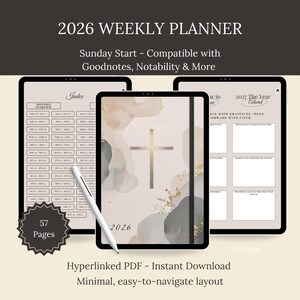2026 Christlicher Digitaler Wochenplaner: Sonntag Start (Hyperlinked PDF Download für Goodnotes, Notability)