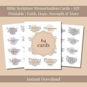 KJV Bible Scripture Memorization Cards - Digital Download - 64 Popular Scriptures - Minimalist Printable Cards for Faith & Encouragement