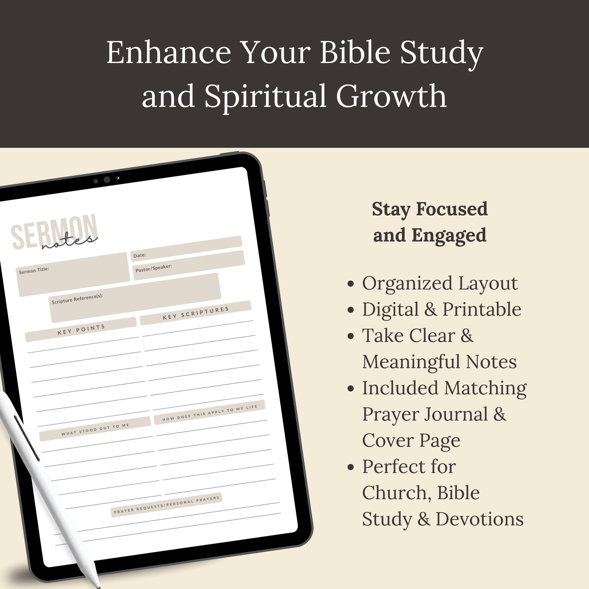 Sermon Notes & Prayer Journal Template: Christian Note-taking (PDF ...