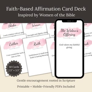 Women of the Bible Affirmation Card Deck, Christian Scripture, Mobile & Printable (PDF)