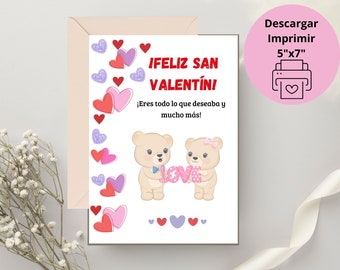 Tarjetas de San Valentín, Tarjeta imprimible San Valentín, Tarjetas San Valentin Español, Tarjetas Enamorados, Tarjetas Románticas Enamorado