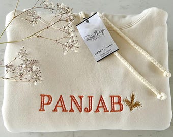 Embroidered Panjab Heavyweight Hoodie: Desi Unisex Clothing