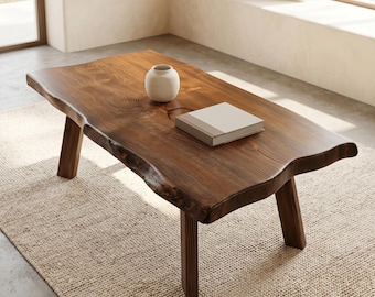 Live Edge Coffee Table, Reclaimed Style Solid Wood Organic Modern Table