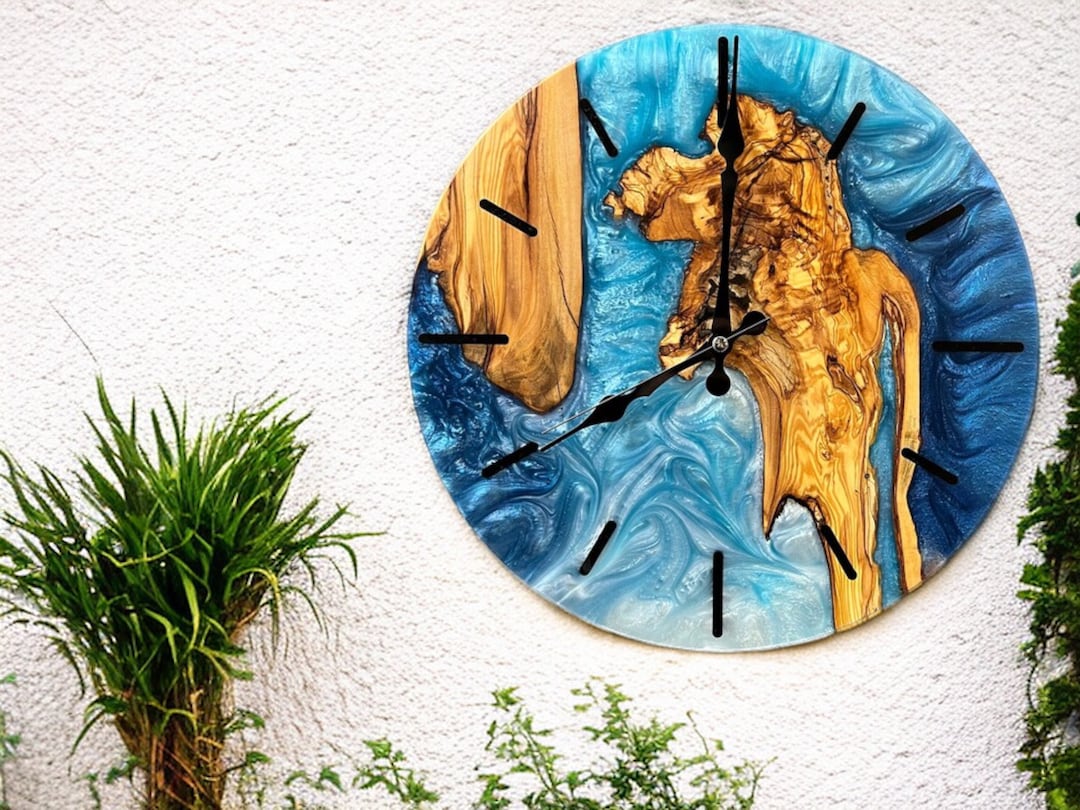 Personalized Clock Made of Resin & Olive Wood, Custom Wooden and Epoxy ...