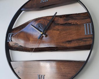 Large Wall Clock Made of Walnut, Metal and Walnut Personalized Clock, Handmade Oversized Wall Clock, Unique Home Decor, Home or Office Gift