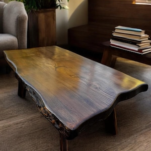 Live Edge Coffee Table, Reclaimed Wood Slab Table, Handmade Natural Wood Table with Custom Height Options, Rustic Furniture for Living Room