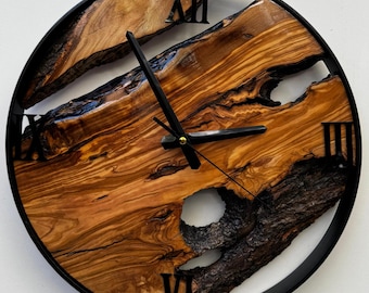 Live Edge Olive Wood Large Wall Clock, Personalized Wall Clock, Natural Wooden Wall Clock, Unique Wood Decor, New Home Gift, Christmas Gift