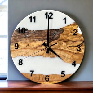 Custom Wall Clock Unique Made Of Resin & Olive Wood, Personalized Epoxy Wall Clock, Live Edge Rustic Olive Wood Wall Clock, New Home Gift