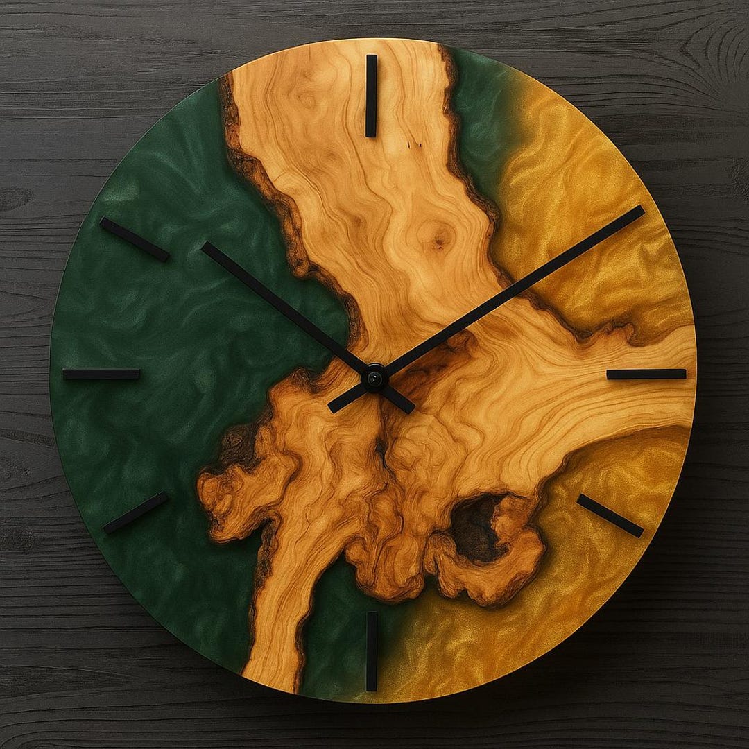 Olive Wood Resin Wall Clock, Live Edge Modern Epoxy Wall Art, Handmade ...