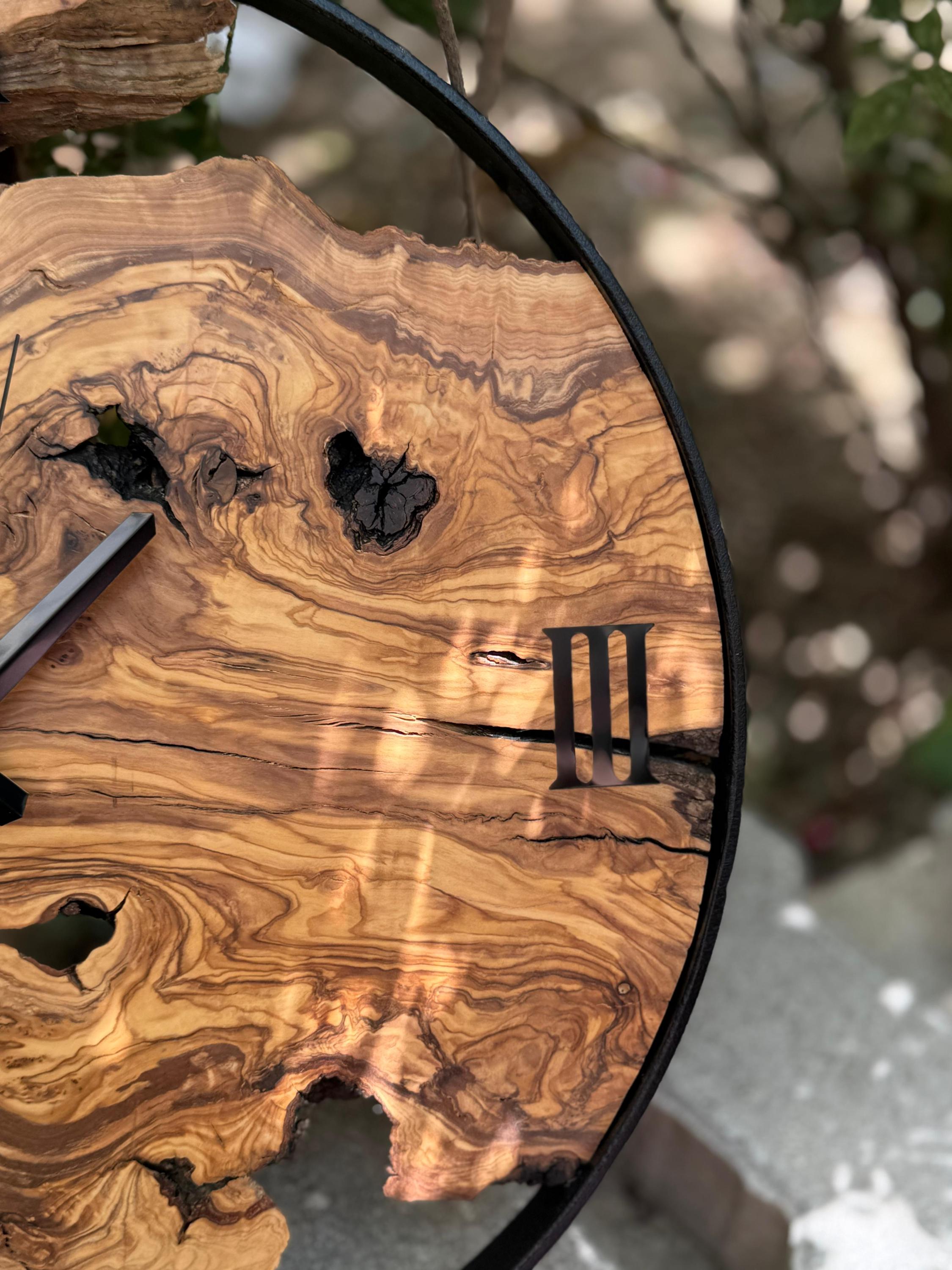 Rustic Timepiece Live Edge Olive Wood Wall Clock, Rustic Metal Frame Timepiece ...