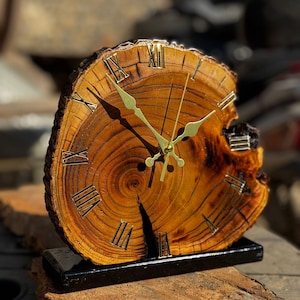 Live Edge Olive Wood Desk Clock, Personalized Clock, Wood Clock, Rustic Decor for Home, Art Deco Desk Clock, Desk Decor, Table Decor