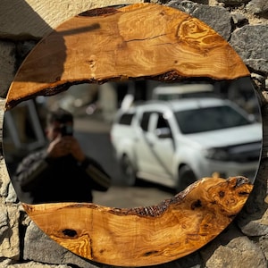 Live Edge Olive Wood Round Wall Mirror, Wood Frame Mirror for Wall Decor, Large Wall Mirror, Small Wood Wall Mirror, Decorative Wall Mirror