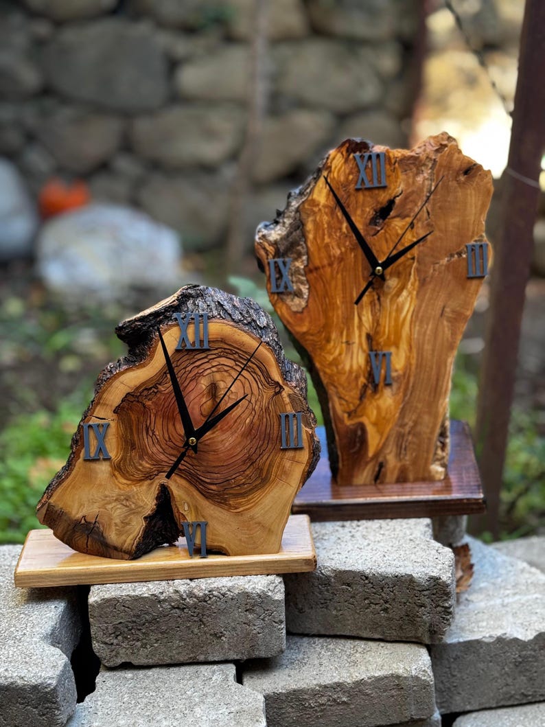 Desk Clock Made of Olive Wood, Handcrafted Table Clock, Art Deco Clock ...