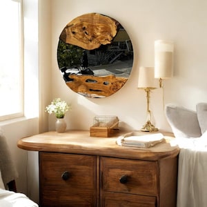 Live Edge Olive Wood Round Mirror, Handmade Rustic Wall Mirror, Natural Wood Frame, Unique Home Decor, Eco-Friendly Gift, Rustic Wall Decor