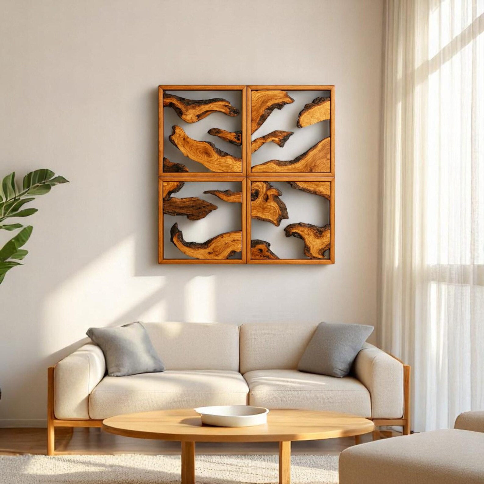 Olive Wood Wall Art Set, Handmade Natural Wood Wall Decor, Rustic