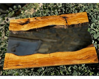 Live Edge Rectangular Olive Wood Wall Mirror, Wooden Live Edge Mirror, Rustic Mirror Wall Decor, Aesthetic Mirror, Made to Order, Wall Art