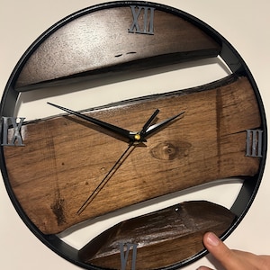 Custom Made Walnut Wall Clock, Big Wood and Metal Wall Clock, Rustic Large Wall Clock, Live Edge Clock, Unique Home Gift, Wood Wall Art