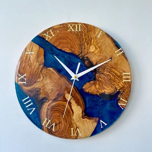 Made To Order Personalized Clock with Epoxy Resin & Olive Wood, Handmade Wall Clock for New Home Gift