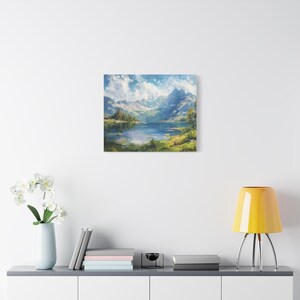 Stretched Canvas Art Print, Serene Mountain Landscape, Home Decor, Gift for Nature Lovers, Wall Art for Living Room, Office Decoration