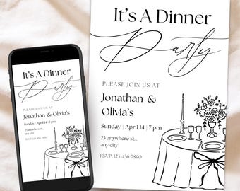 Minimalist Dinner Party Invitation: Editable Printable Invite (Digital)